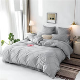 3 Pcs Cross Pleated Duvet Set - Grey